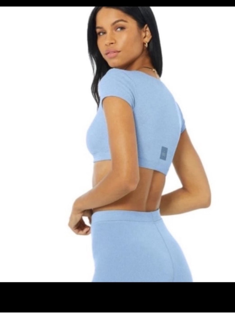ALO Yoga Blissful Henley Bra Top Sky Blue Small